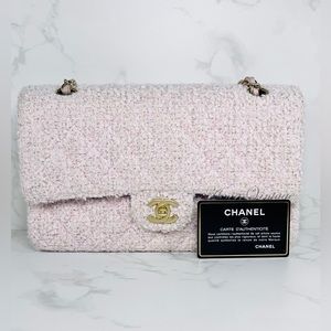 SOLD CHANEL Vintage Pink Tweed Medium Classic Double Flap